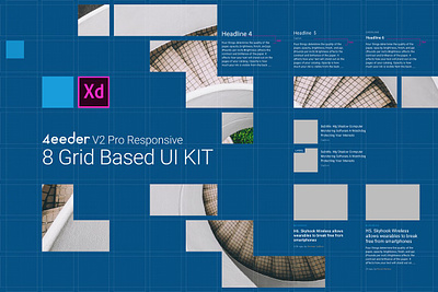 4eeder V2 Pro UI Kit for Adobe XD 8 grid adobe xd card design system elements interface layout magazine mobile news responsive tablet ui ux web