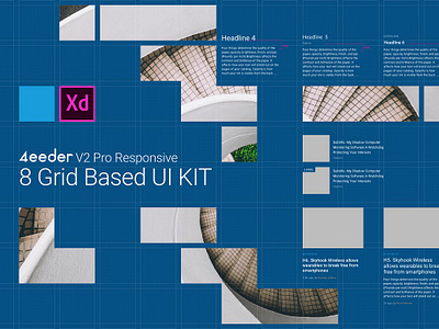 4eeder V2 Pro UI Kit for Adobe XD 8 grid adobe xd card design system elements interface layout magazine mobile news responsive tablet ui ux web