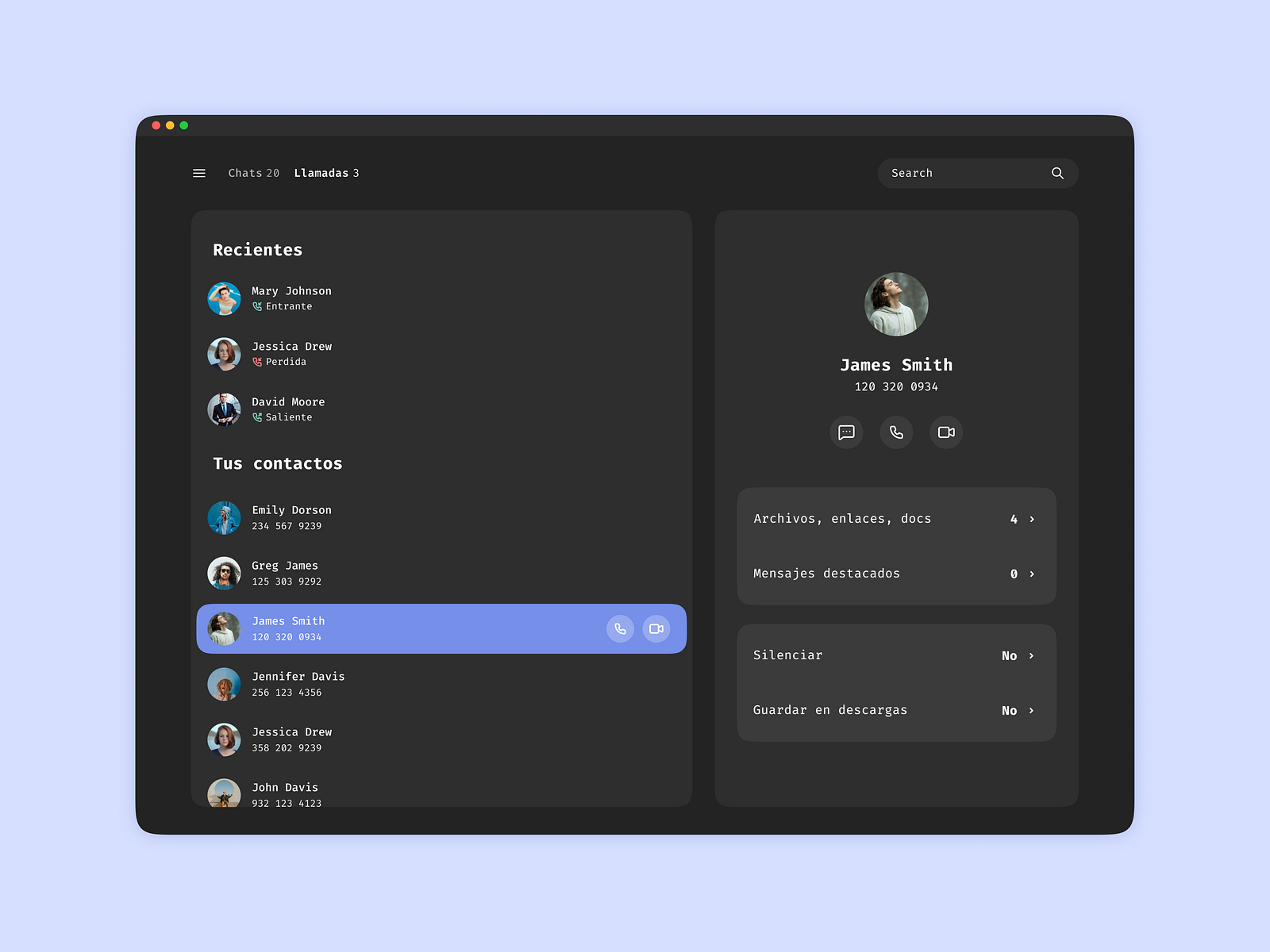 Contact list dark version by Melany Roa on Dribbble