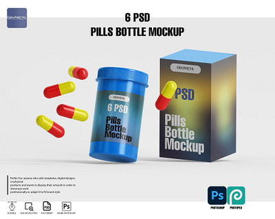 Pills Bottle Mockup, Drug Bottle Mockup pharma box mockup