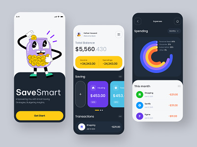 Finance App - Finance Management Mobile App app bank bank card crypto dark dashboard design e wallet finance app finance management finances financial fintech investment mobile design mobile ui payment trading wallet