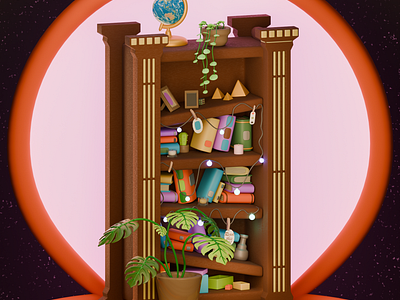 3D Cute Bookcase 3d 3d designer blender bookcase clay cute cute3d design dream furniture graphic design illustration wireframe