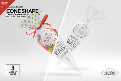 Clear Large Cone Bag Packaging Mockup bag candy cellophane clear cone gummies package pet plastic sweets treats v