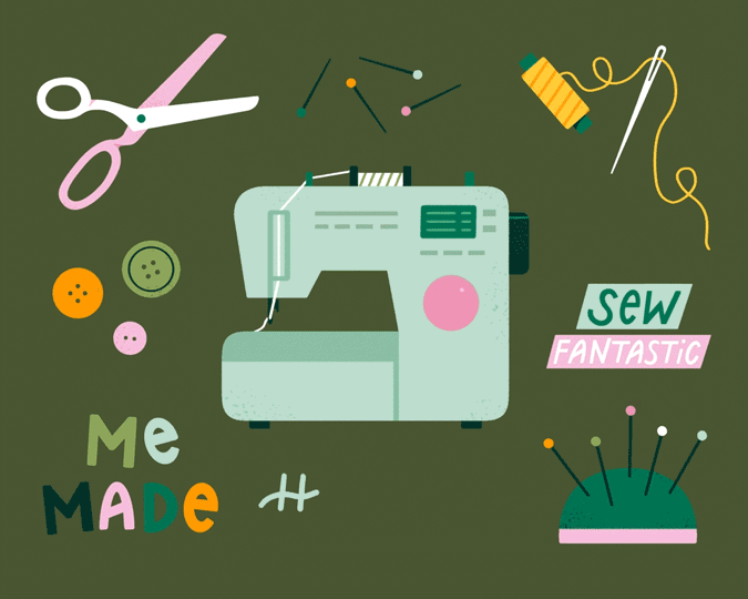 Sewing Material GIFs animation crafting diy gif illustration memade needle photoshop pins scissors sewing sewing machine