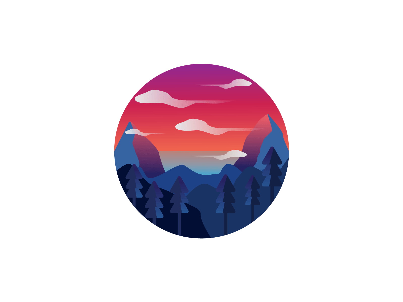Mountain branding design lake logo mountain orange red sunrise sunset tree trees