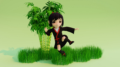 Girl in a kimono 3d animation bl blender branding design modelling render