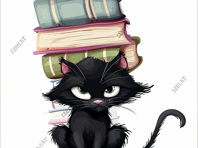 Angry Cat Holding A Pile Of Books On Head 3d animation branding design graphic design illustration logo merch by amazon motion graphics typography ui ux vector