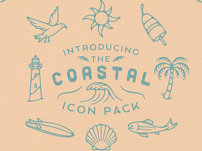 Coastal Icon Pack australia coast coastal digital product fish icon pack iconography icons illustration lighthouse long island ocean palm tree sea seagull shell sun wave