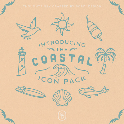 Coastal Icon Pack australia coast coastal digital product fish icon pack iconography icons illustration lighthouse long island ocean palm tree sea seagull shell sun wave