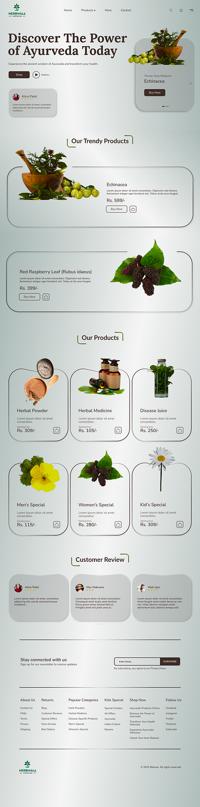 Homepage Design for Ayurveda E-commerce Platform (Light) figma landing page ui uiux web design website