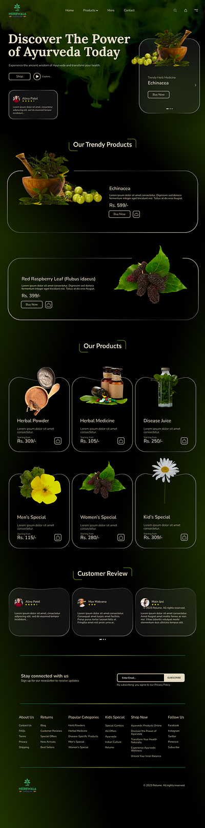 Homepage Design for Ayurveda E-commerce Platform (Dark) figma landing page ui uiux website design