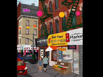 Chinatown art buildings city design digital illustration drawing illustration