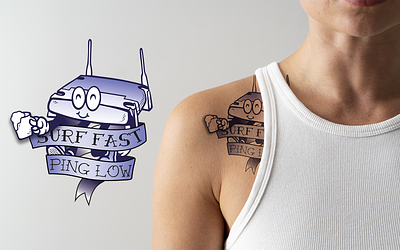 Surfing the Web Tattoo Design canada classic illustration mockup rebound router stickermule tattoo wifi