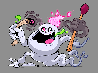 Gustav the Ghost. 2d cartoon character characterdesign fire funny ghost illustration illustrator match pyro smog