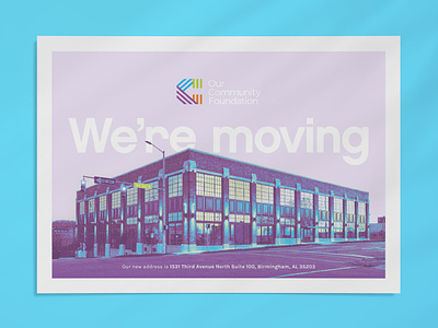 New Location Announcement alabama birmingham building chalet changemaker community community foundation design design for good foundation grant impact legacy location moving nonprofit postcard purple social good social impact