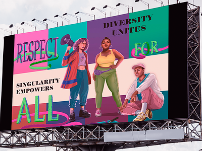 Diversity 2d campaign character concept design diversity illustration neon painting publishing