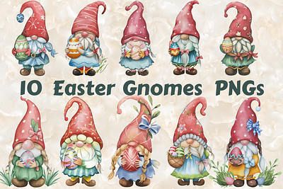 10 Easter Watercolor Gnomes Illustration 3d abstract art aesthetic aesthetic print aesthetic printable aesthetic wall art animation artist branding design easter gnomes graphic design illustration logo motion graphics ui watercolor