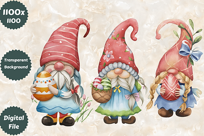 Easter Watercolor Gnomes Illustration 3d abstract art aesthetic aesthetic print aesthetic printable aesthetic wall art animation artist branding design easter gnomes graphic design illustration logo motion graphics ui watercolor