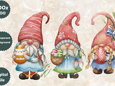 Easter Watercolor Gnomes Illustration 3d abstract art aesthetic aesthetic print aesthetic printable aesthetic wall art animation artist branding design easter gnomes graphic design illustration logo motion graphics ui watercolor