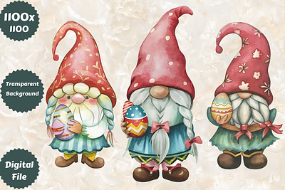 Easter Watercolor Gnomes PNGs 3d abstract art aesthetic aesthetic print aesthetic printable aesthetic wall art animation artist branding design easter gnome graphic design illustration logo motion graphics ui watercolor