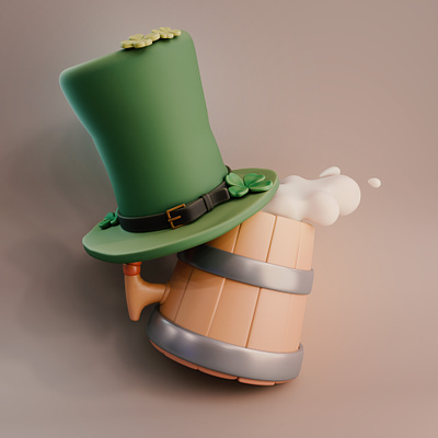 St. Patrick's Hat 3d beer cartoon clover cozy green holiday illustration irish leprechaun mug shamrock st. patrick stylized