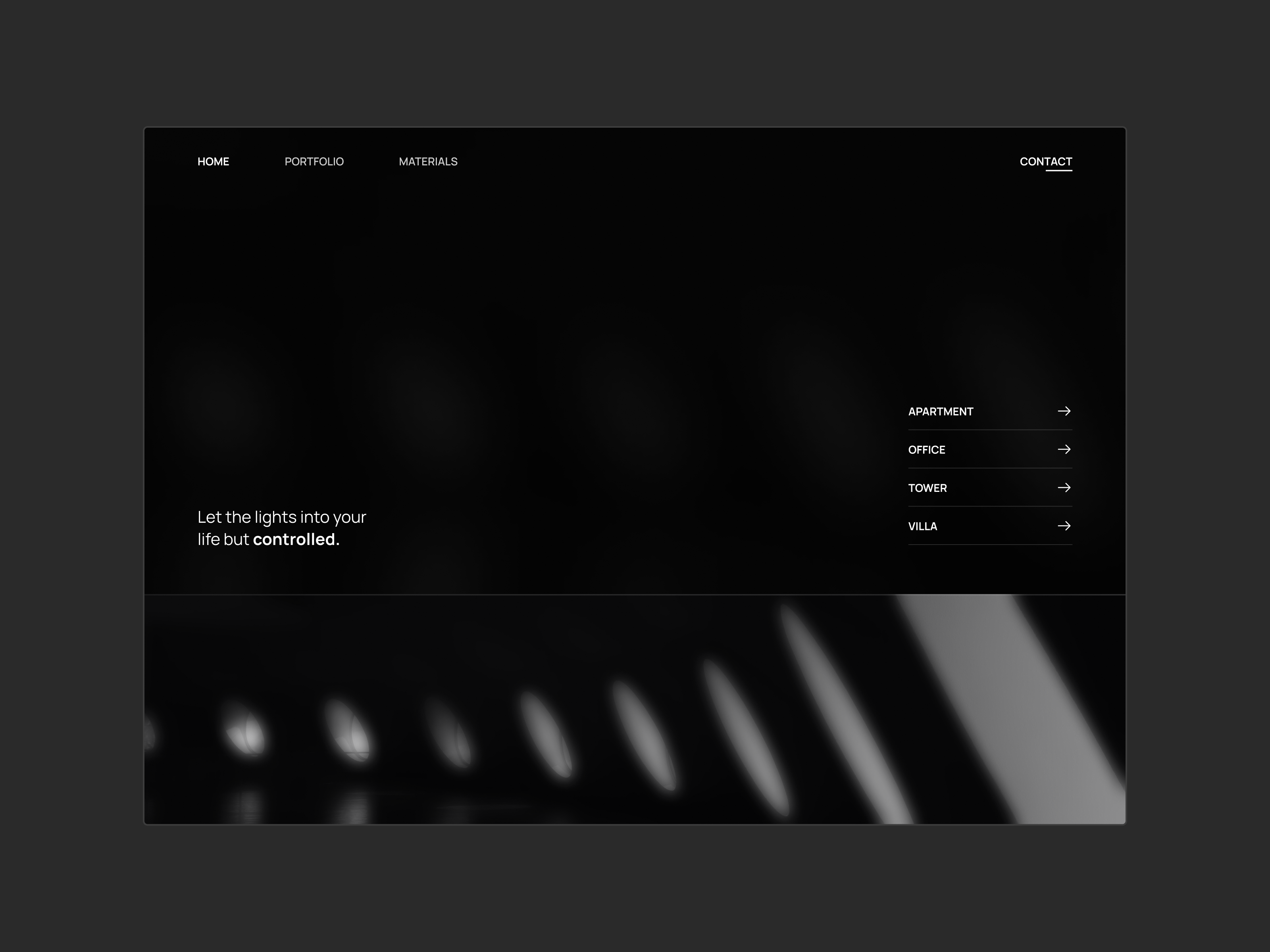 Lighting design agency website agency art black building creative design dark echo echodesign interior landing landing page layout light lighting manrope minimal minimal website minimalism ui design web design