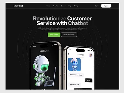 IntelliChat AI Chatbots Landing Page ai app design ai chatbots landing page aichatbots website app design artificial intelligence branding chatbots application landing page presentaions modern modern website smartanimate ui uiux uxui web animation web design webdesign website animation website design website presentation
