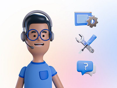 3D Character and icons for IT Support Brand 3d 3d icon blender character icon illustration support tool ui