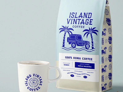 Island Vintage Coffee Brand branding coffee coffee brand coffee packaging color design graphic design hawaii illustration illustrator island logo marketing packaging packaging design surf surf brand tropical tropical brand typography