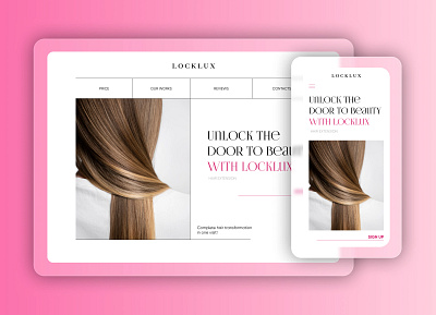 Locklux - beauty company concept design figma girl hair pink ui ux