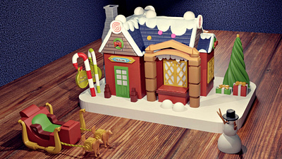 3D model - Christmas House 3d candy cane christmas sleigh snow snowman