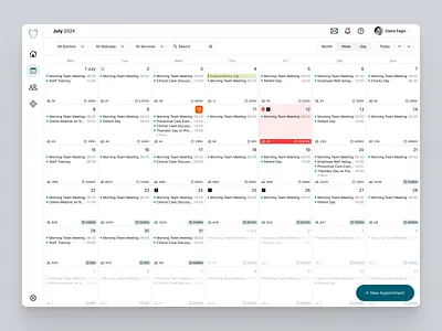 Calendar Month View for a Dental Clinic app calendar dashboard dental medicine ui ux