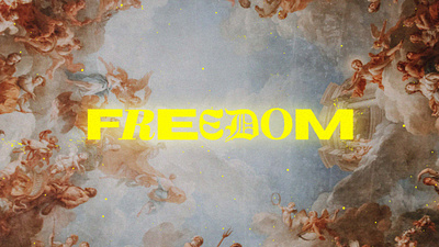 Freedom cherub christian contrast da vinci freedom glowing typography jesus message mixed type neon yellow painting promo renaissance sermon series sistine chapel