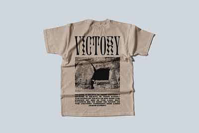 Victory T-Shirt apparel back of tshirt easter grave jesus monochromatic one color risen stone t shirt tan shirt tee victory
