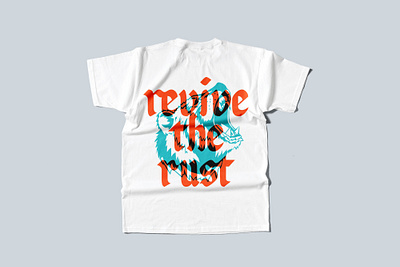 Revive the Rust T-shirt apparel back of shirt bear bold church merch colorful old english orange overlay revive t shirt design teal white tee