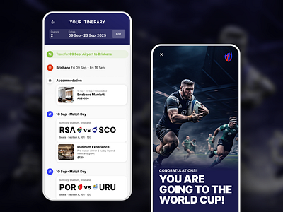 eCommerce - Sports Hospitality - App Design app branding ecommerce mobile mobile app rugby ui ux vector