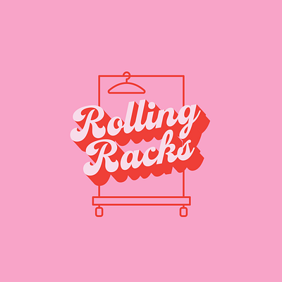 Rolling Racks Logo 50s boutique clothing logo design fun girly illustrator logo pink pink and red red retro type rolling racks shop shopping