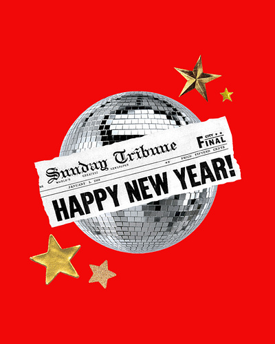 Happy New Year celebrate cheer collage design disco ball happy new year holidays new year new years eve paper clipping party photoshop red social media post stars