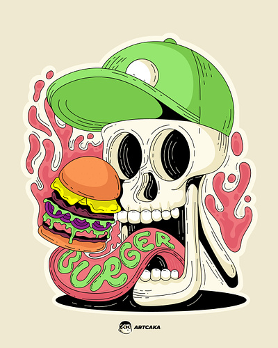 Retro Skull Burger burger food funny retro skull tshirt logo vintage