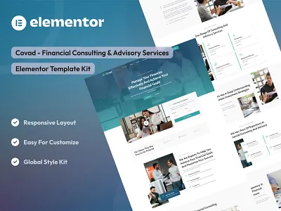Financial Consulting & Advisory Elementor Template Kit advisory consulting creative agency design digital agency elementor template kit elementor ui design financial financial consulting personal ui uidesign uikits uiux webdesign website agency website design