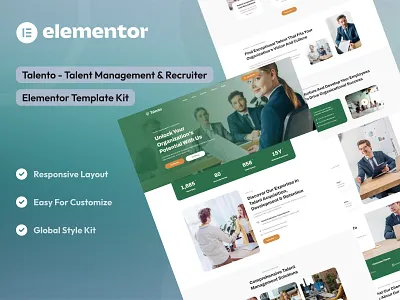 Talent Management & Recruiter Elementor Template Kit creative agency design digital agency elementor template kit elementor ui design executive search hr management hr solutions talent management ui uidesign uikits uiux webdesign website agency website design website design template