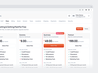 EcomMetrics - Select Plan Option card dashboard plan pricing plan product design select plan