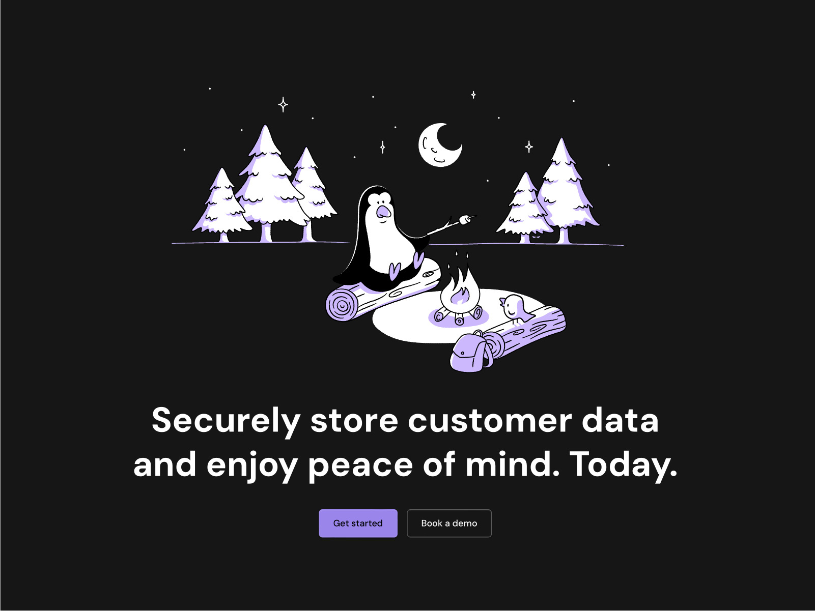 Footprint Penguin II art direction bonfire brand identity campsite character design illustration night time penguin svg tech illustration ui illustration woods