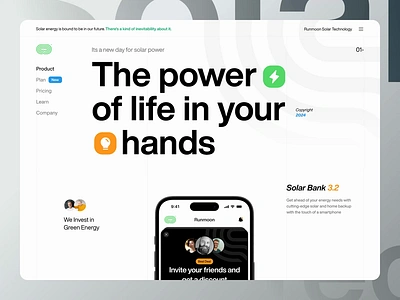 Runmoon - Solar Panel Website animation corporate website energy interaction landing page marketing mobile app motion panel promo landing scroll solar solar panel ui ux web web design website