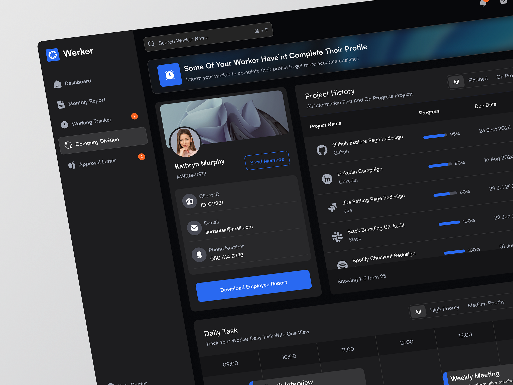 Werker - Worker Details Dashboard Page by Yoga Satria for Odama on Dribbble