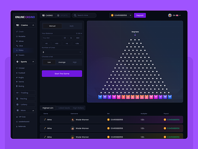 Crypto- Casino Interface (Plinko Page) branding casino casino dashboard casino dice page casino gambling casino games ui casino interface casino we crypto casino graphic design live casino logo online casino