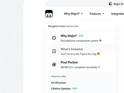 Navigation Menu (variant one) app design designer figma graphic design grayscale menu minimal navigation product design ui ui design user experience user interface ux visual web web design website wireframe