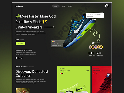 Sneakers Website addidas clean dark delivery design ecommerce fashion homepage inspiration landing page market place nike shoes shoes store shop store ui uiux web website