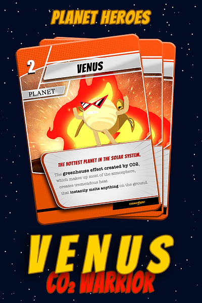 Venus : CO2 Warrior astro pop astronomy astronomy animation astronomy illustration astronomy jokes character design climate change co2 graphic design greenhouse effect greenhouse gas hero hero card planet science science humour science illustration science jokes solar system venus