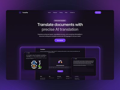 TransFile - AI Translation Website ai app design landing page linear marketing product design ui uiux design user experience user interface ux web website
